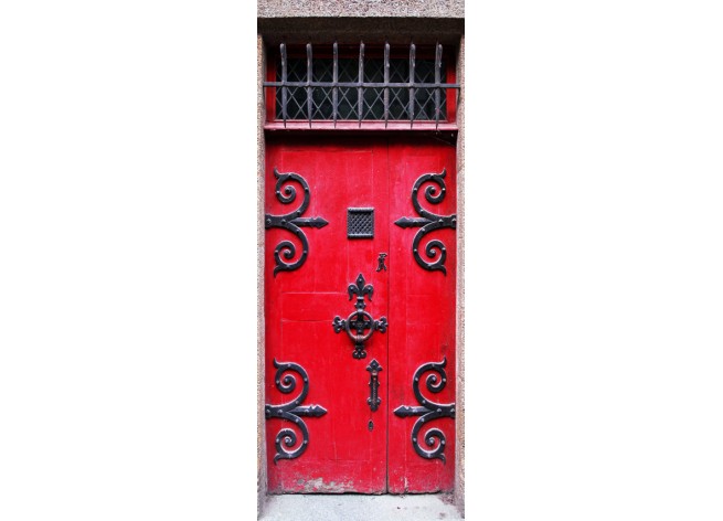 Наклейка на дверь Красная средневековая дверь аббадства